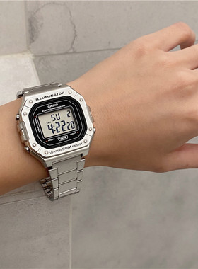 CASIO卡西欧手表男女学生w218h钢铁之心防水运动小银块W-218HD-1A
