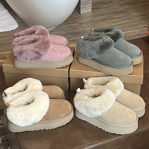 桑坡厚底雪地靴女冬季羊皮毛一体舒适懒人鞋加绒加厚棉鞋女外穿