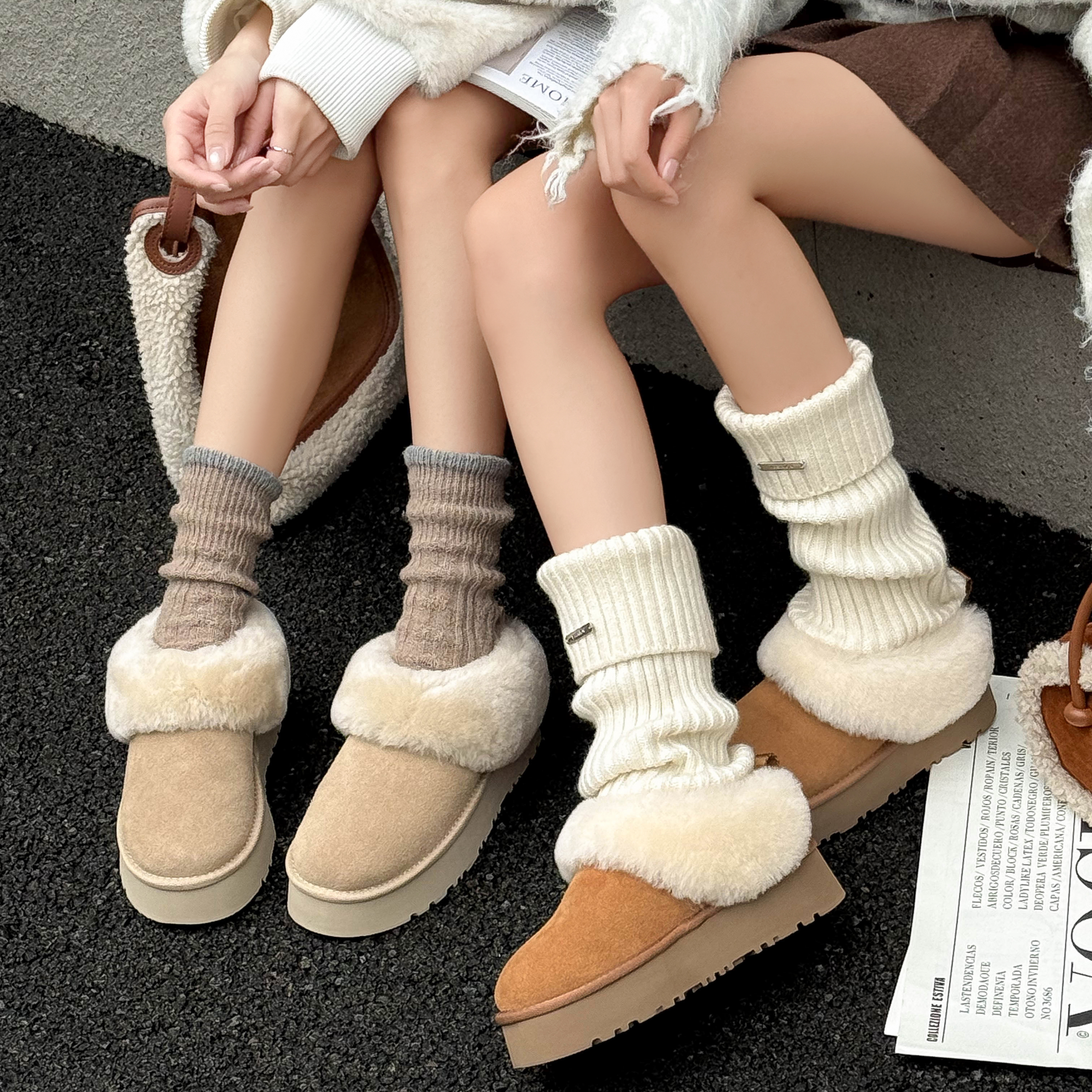 桑坡雪地靴女加绒加厚真羊皮毛一体厚底增高保暖塔茨勒棉鞋女外穿