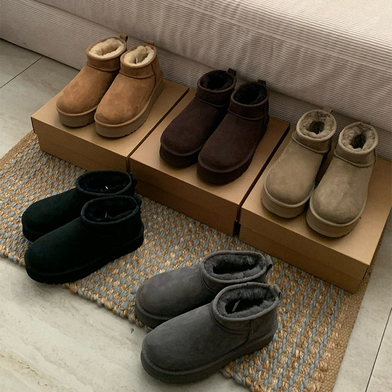 桑坡羊皮毛一体周冬雨同款厚底雪地靴冬季加厚短筒短靴棉鞋女外穿