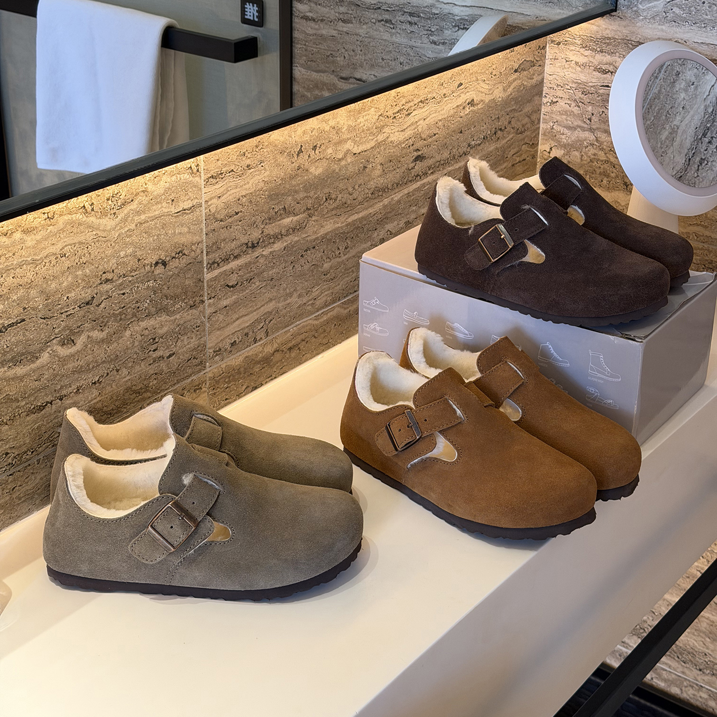 桑坡勃肯鞋羊皮毛一体雪地靴内增高懒人鞋保暖棉鞋女冬季加绒加厚