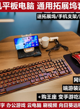 适用OPPO小米vivo华为荣耀手机平板通用机械感背光键盘拓展坞鼠标