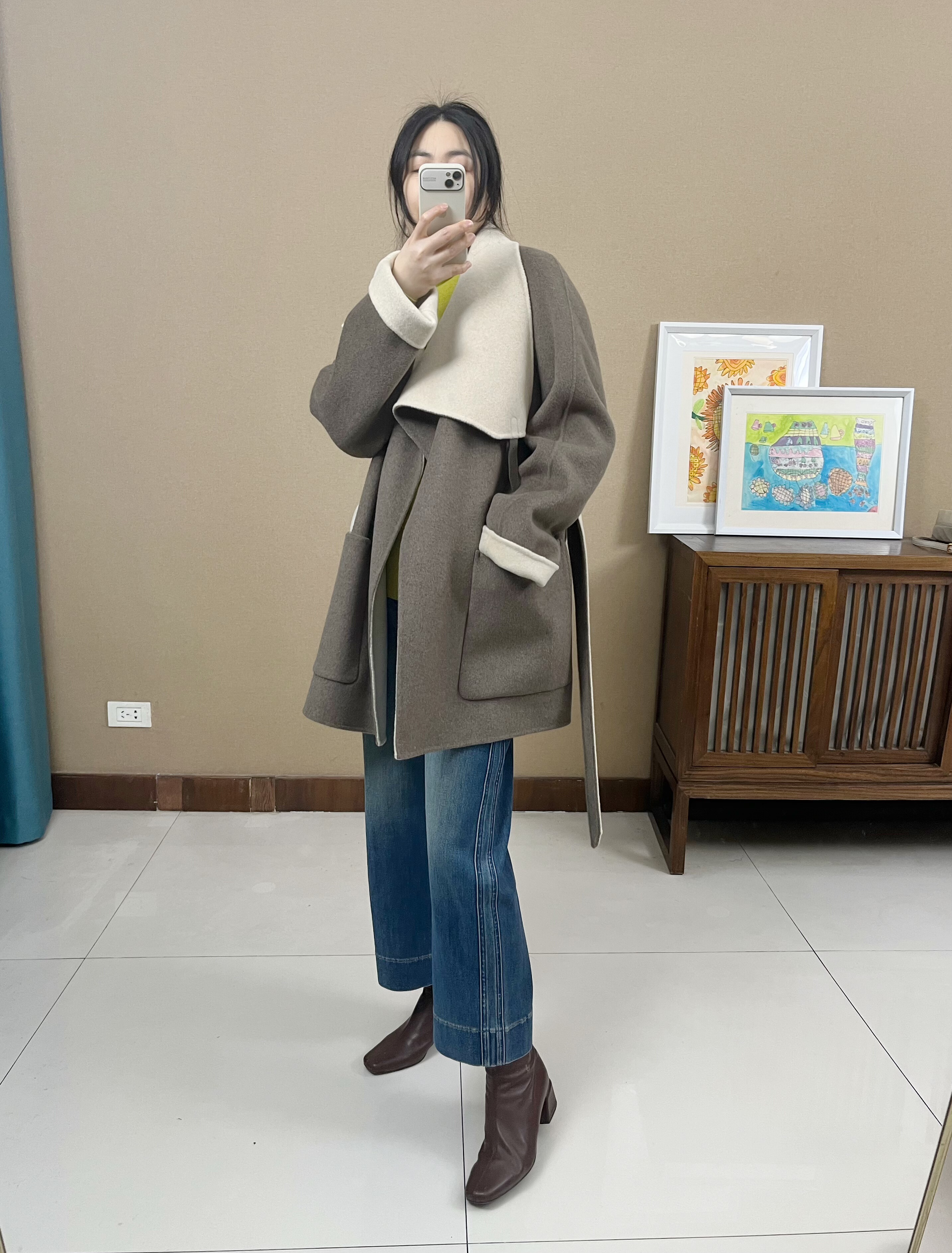 2025秋冬韩版新款双面羊绒大衣女宽松休闲羊毛呢外套不规则大翻领