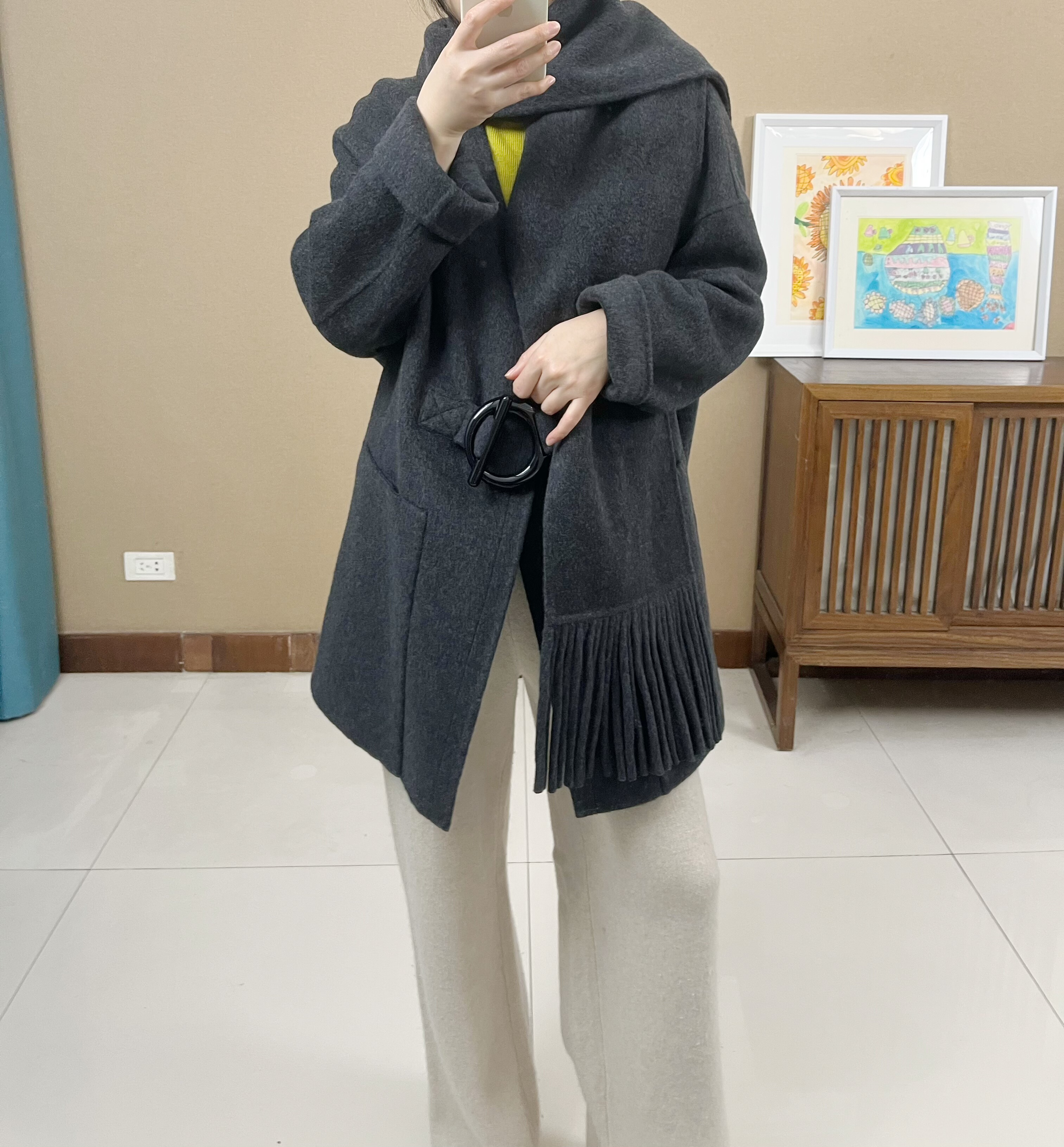 2025秋冬新款双面呢羊毛大衣女韩版宽松款围巾款气质羊绒毛呢外套