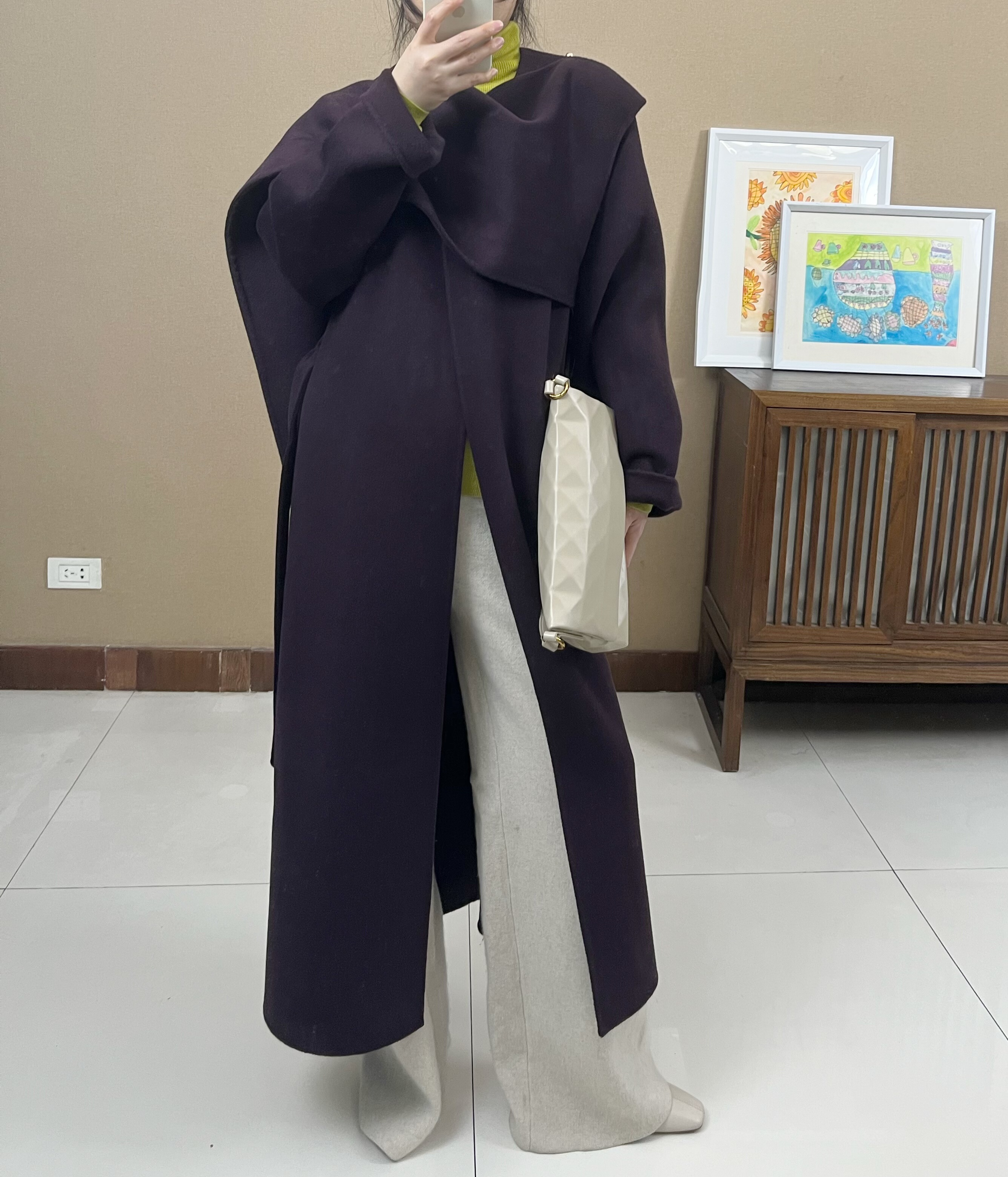 紫色羊绒大衣女中长款2025秋冬新款韩版宽松显瘦毛呢外套气质百搭