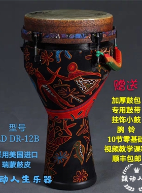 LD品牌手鼓非洲鼓丽江10寸12寸初学者成人演奏瑞盟皮remo云南金贝