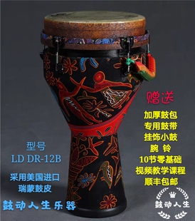LD品牌手鼓非洲鼓丽江10寸12寸初学者成人演奏瑞盟皮remo云南金贝