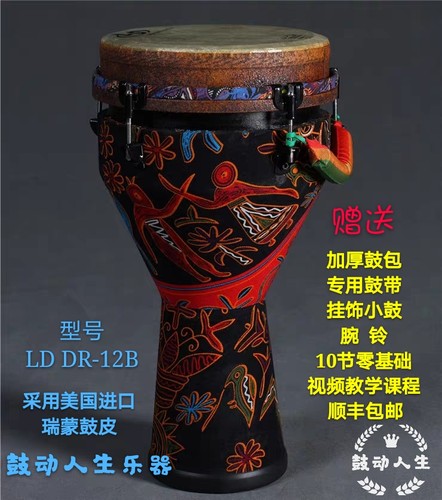 LD品牌手鼓非洲鼓丽江10寸12寸初学者成人演奏瑞盟皮remo云南金贝