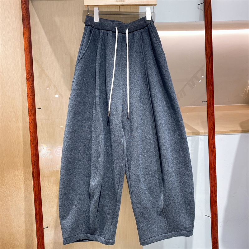 欧洲站2025冬季新款弹力腰围宽松廓形休闲减龄加绒运动裤阔腿裤现