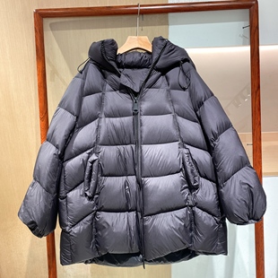 欧洲站2025冬季新款连帽厚实宽松廓形灯笼袖轻盈中长款羽绒服现货
