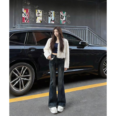 依琳家美式复古小个子加绒牛仔裤