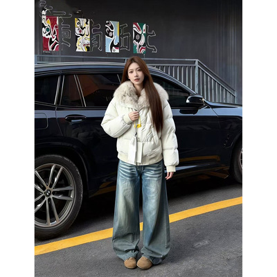 依琳家2026春季新款宽松直简阔腿超火牛仔裤子女窄版高腰bf慵懒风