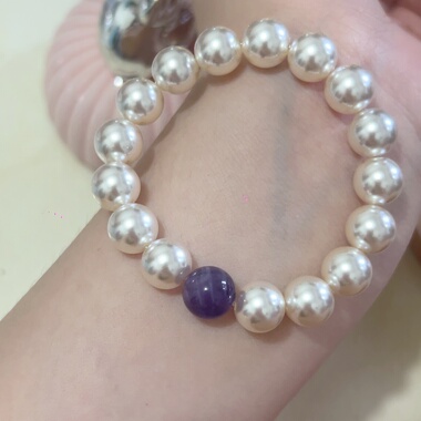 Willa｜正圆施家珍珠手链紫水晶海蓝宝单圈简约送女友送闺蜜礼物