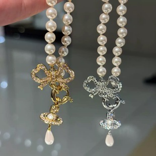 Willa｜25春夏新款 蝴蝶结水滴珍珠飞碟orb土星项链气质星球锁骨链