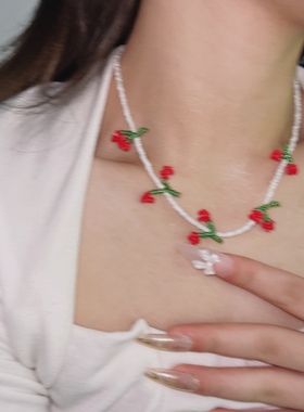 Willa｜复古法式小米珠编织樱桃项链超仙ins小众设计水果颈链项链