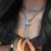 Willa｜蛇骨土星磁吸领带项链宴会长款 两戴锁骨男女都可戴古巴链