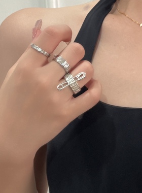 Willa｜银色素圈锆石开口戒指套装女小众冷淡风情侣指环食指戒new