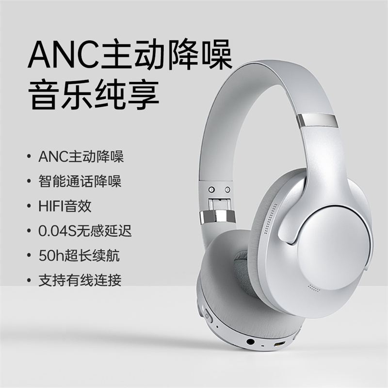 ANC主动降噪蓝牙耳机头戴式超长续航大电量游戏高音质有无线通用