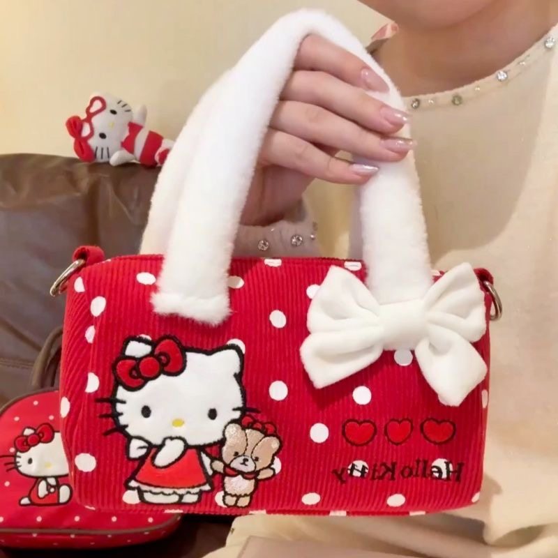 可爱猫红色波点毛绒包2026韩版女生卡通手提斜挎单肩小方包手提包,箱包皮具/热销女包/男包,小方包,淘宝优惠券,粉丝福利购,淘宝优惠卷