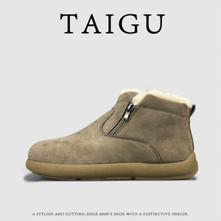 外贸男士雪地靴冬季加厚加绒短筒保暖舒适棉鞋懒人拉链一脚蹬软底