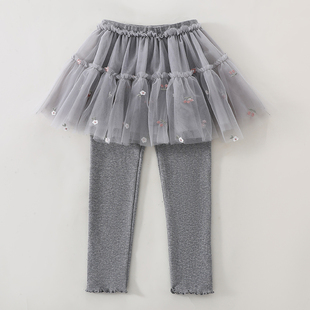 儿童裤子2025春秋新款公主裤裙纱裙女童裙裤弹力网纱裙打底裤长裤