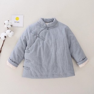 儿童偏襟手工棉花棉袄民国风小棉衣外套男女童加厚汉服中式 上衣冬