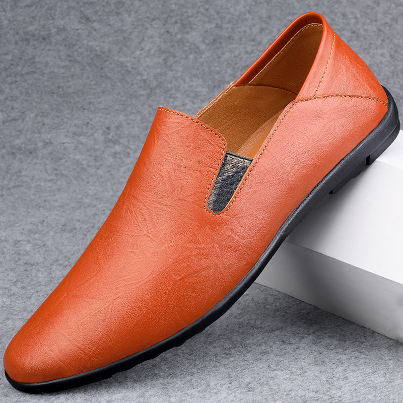 男士夏季透气真皮豆豆鞋