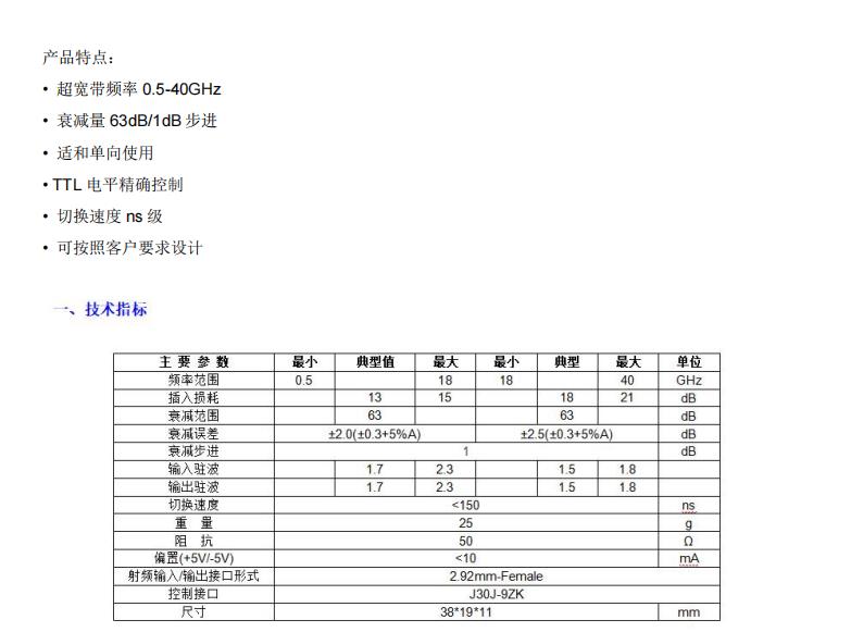 0.5-40GHz程控衰减器TTL控制