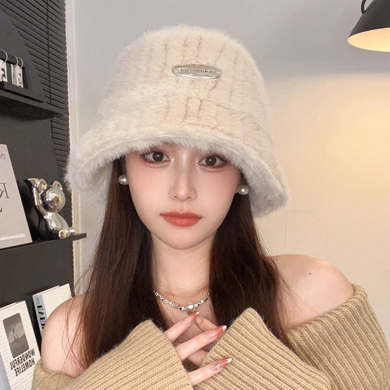 秋冬渔夫帽女加绒加厚保暖毛绒帽子时尚百搭护耳大头围水桶帽盆帽