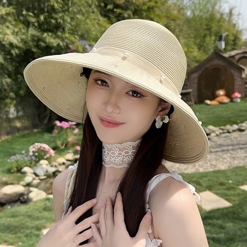 草编大帽檐防晒帽女防紫外线遮阳帽2025新款户外沙滩度假太阳帽子