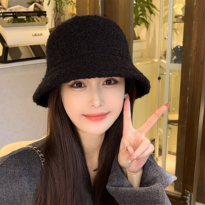羊羔绒帽子女冬款2025新款渔夫帽女士秋冬季毛绒百搭防寒保暖盆帽