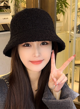 羊羔绒渔夫帽女秋冬季大头围