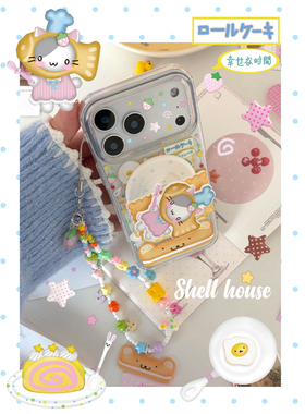 壳壳屋Shell house原创设计可爱绸鱼烧小咪双层光面磁吸手机壳磁吸手机支架面包熊挂件