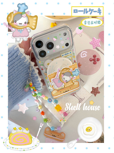 壳壳屋Shell house原创设计可爱绸鱼烧小咪双层光面磁吸手机壳磁吸手机支架面包熊挂件