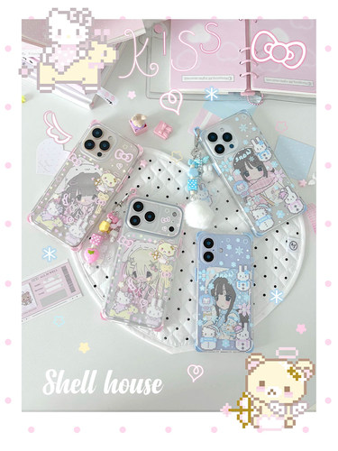 壳壳Shell house原创17pro幸运星Kitty天使小熊&温暖冬日米菲雪人Kitty可爱双层imd肤感磨砂方形手机壳