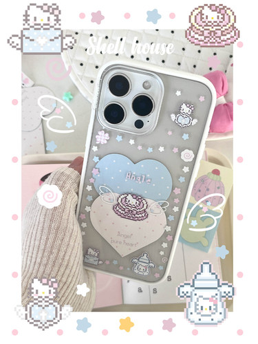 壳壳屋原创可爱奶盐风天使来信kitty白框贝贝小卡手机壳包相机按键17promax