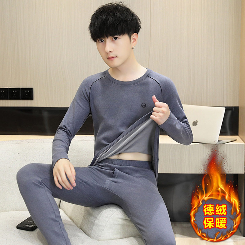 秋冬季保暖内衣德绒大童男孩秋衣秋裤套装青少年初高中生男款单层