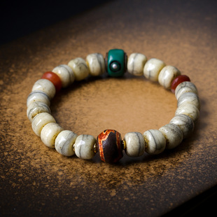 文玩手串藏饰藏风骨头炸裂纹桶珠手链度母天珠料器民族风男女礼物