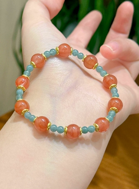 原创设计天然南红玛瑙手串搭配天然蓝水翡翠高冰新国风中式手链