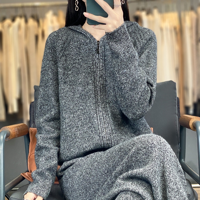 秋冬加厚连帽拉链全羊毛