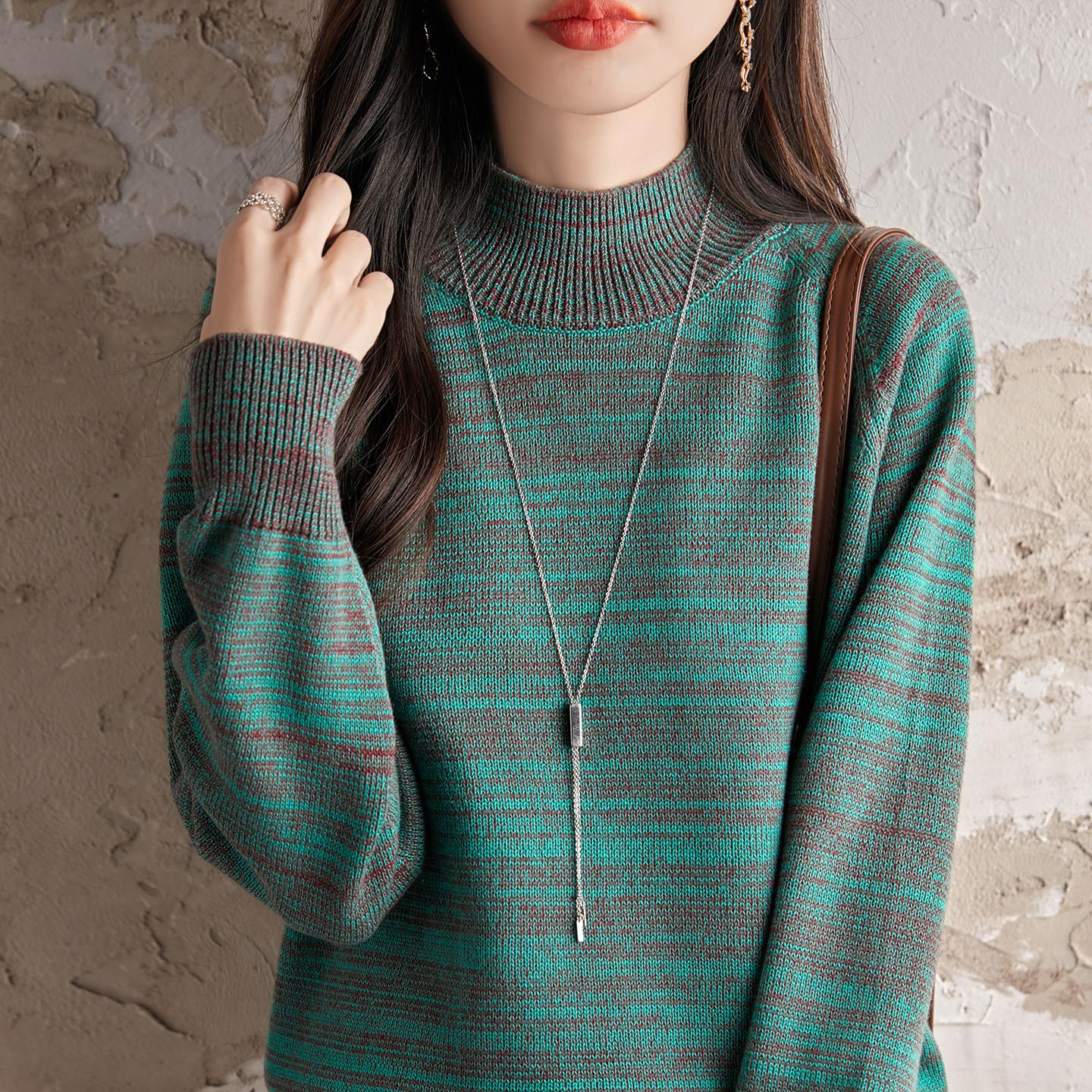 不起球纯棉线半高领打底