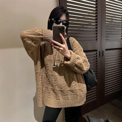 100%纯羊毛衫慵懒风麻花