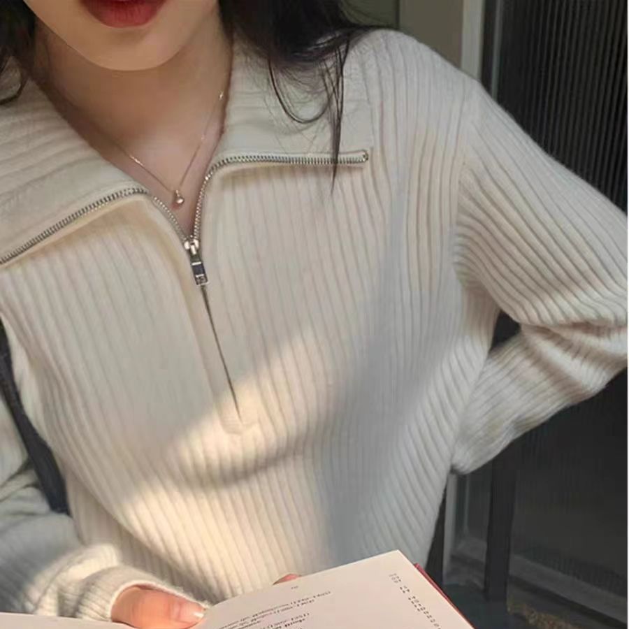 秋冬100%纯羊毛衫女半拉