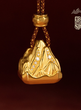 足金9995D硬金印章金山吊坠定制