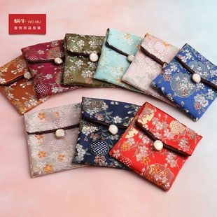 团花荷包袋纽扣复古首饰包装袋锦囊袋饰品文玩收纳袋织锦布艺包