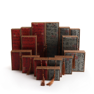 16LSH麻料书法手镯盒带流苏盒佛珠盒首饰盒手串包装 盒可定LOGO