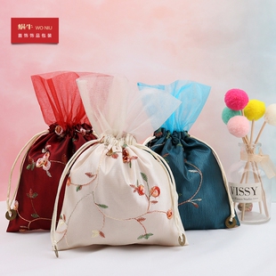 01GZHS果子花纱锦囊首饰包装袋礼品喜糖化妆品收纳袋束口抽拉绳绸
