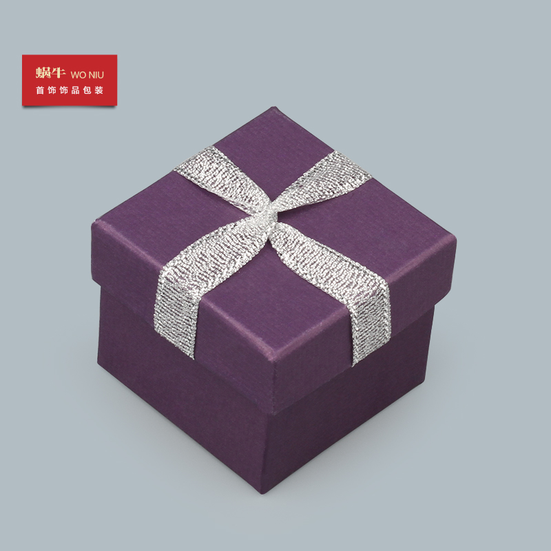 ZHK紫色十字花 银蝴蝶结小方戒指盒对戒盒耳钉盒首饰盒饰品收纳盒