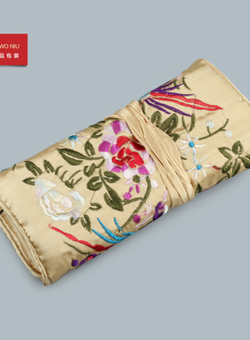 米黄色花鸟图案首饰礼品包锦囊