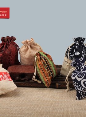 10DCD单层小麻袋新款抽拉绳锦囊袋民族风布袋抽拉袋首饰袋复古